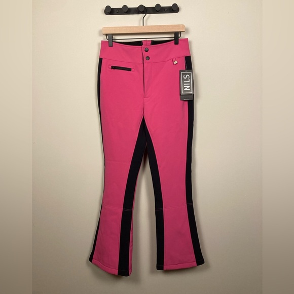 NWT NILS Garmisch Slim Fit Waterproof Ski Pants in Pink & Black - Womens Size 8 - Picture 2 of 10